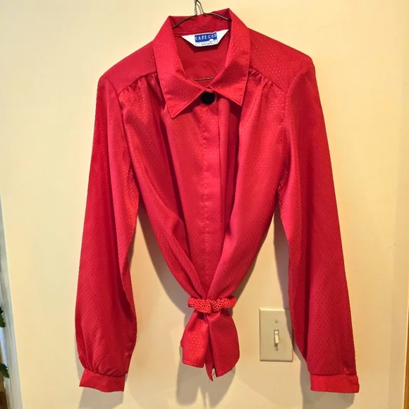 Red Long Sleeve Blouse by Cape Cod, Subtle Design, Size Medium - Picture 9 of 9
